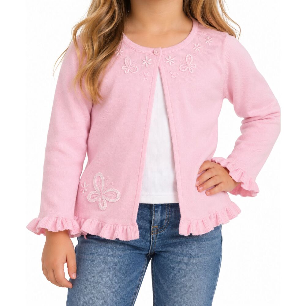 🔥 5 for $30 🔥 Copper Key Girls’ Pink Embroidered Ruffle Cardigan | Size 2/3